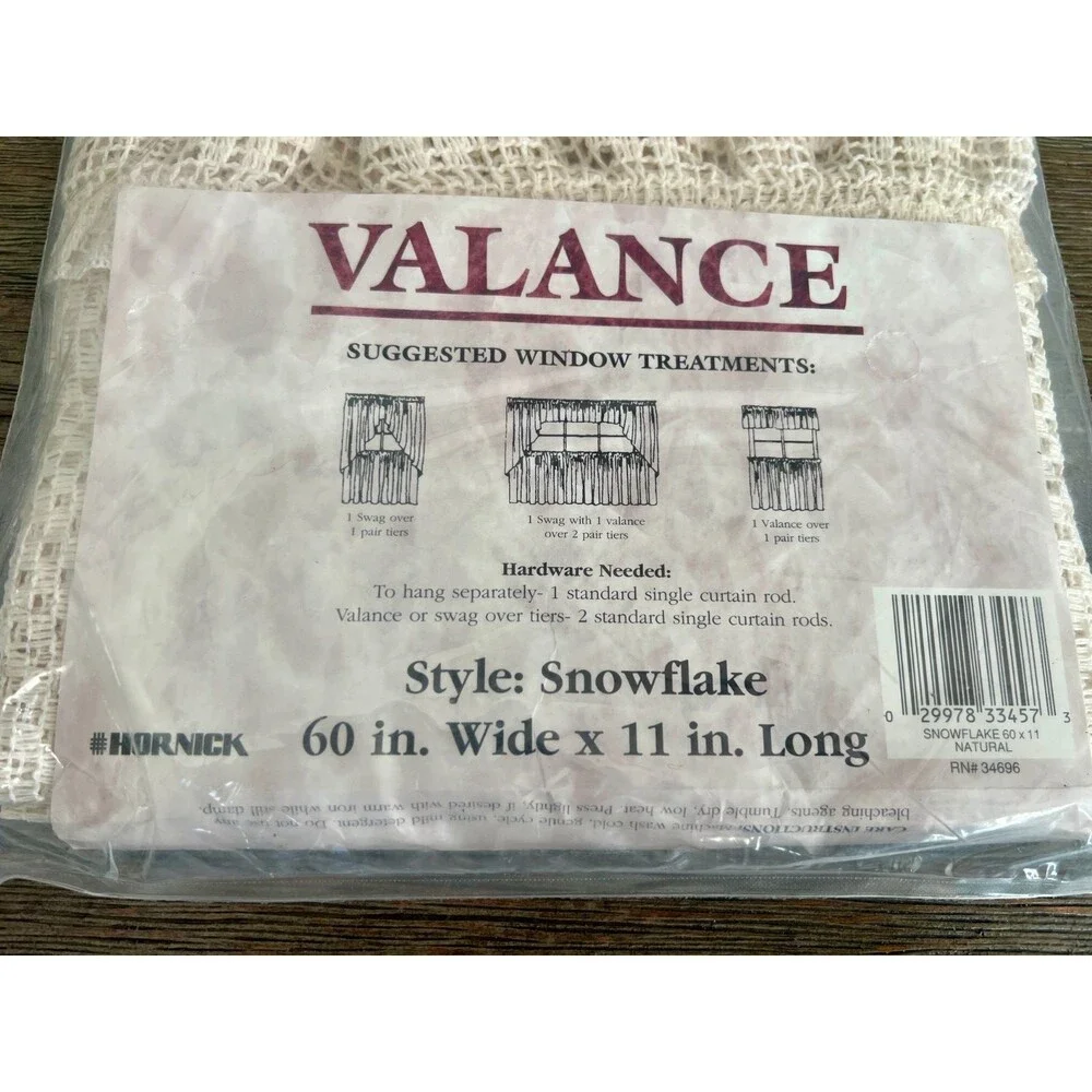 Vintage Lace Kitchen Curtain 3 Piece Set Snowflake Natural Ivory Grandmacore NOS